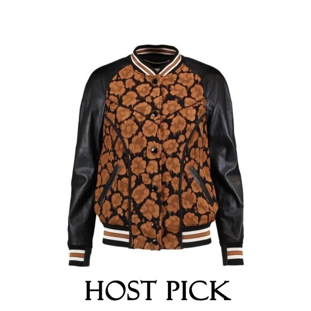 NWT Coach black & brown leather bomber jacket